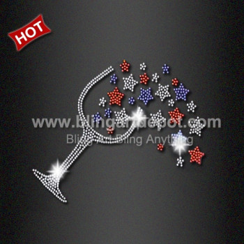 4th of July Rhinestone Iron ons Wine Glasses Transfers Factory Sale 4th of July Rhinestone Iron ons Wine Glasses Transfers Factory Sale